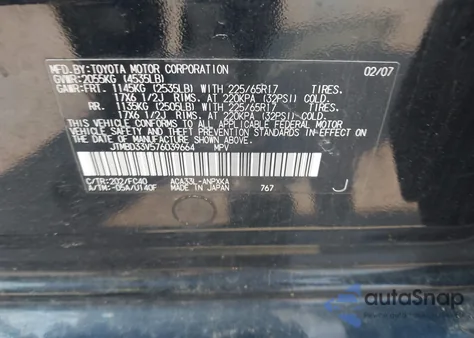 2007 Toyota Rav4 from USA, damaged, VIN JTMBD33V576039664